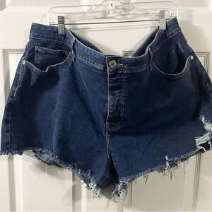 Forever 21+ Womens Denim Shorts Sz 20 Button Fly Distressed Blue Jean Frayed